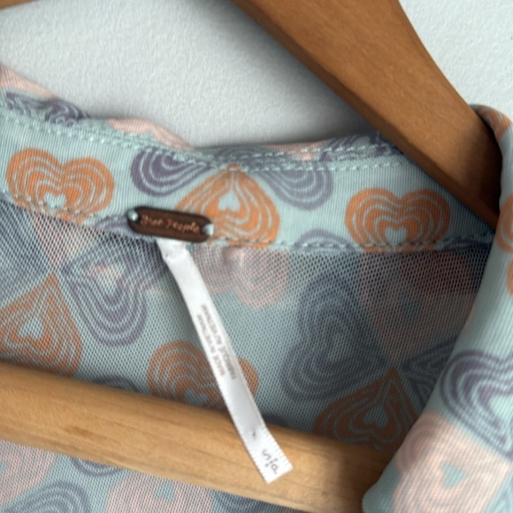 FREE PEOPLE Lucky Shirtee Mesh Sheer Top Button Front Mint Combo Small - Picture 6 of 10